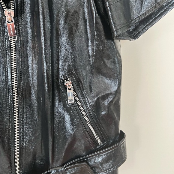 MICHAEL KORS Short Sleeve Black Leather Moto Biker Jacket Medium - Picture 7 of 12